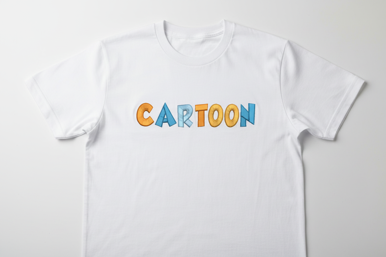 3D Puff Embroidery Font on white t-shirt