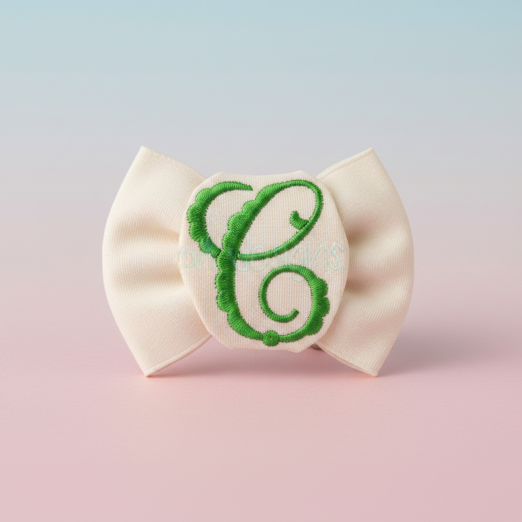 Scallop monogram C embroidery on hair clip