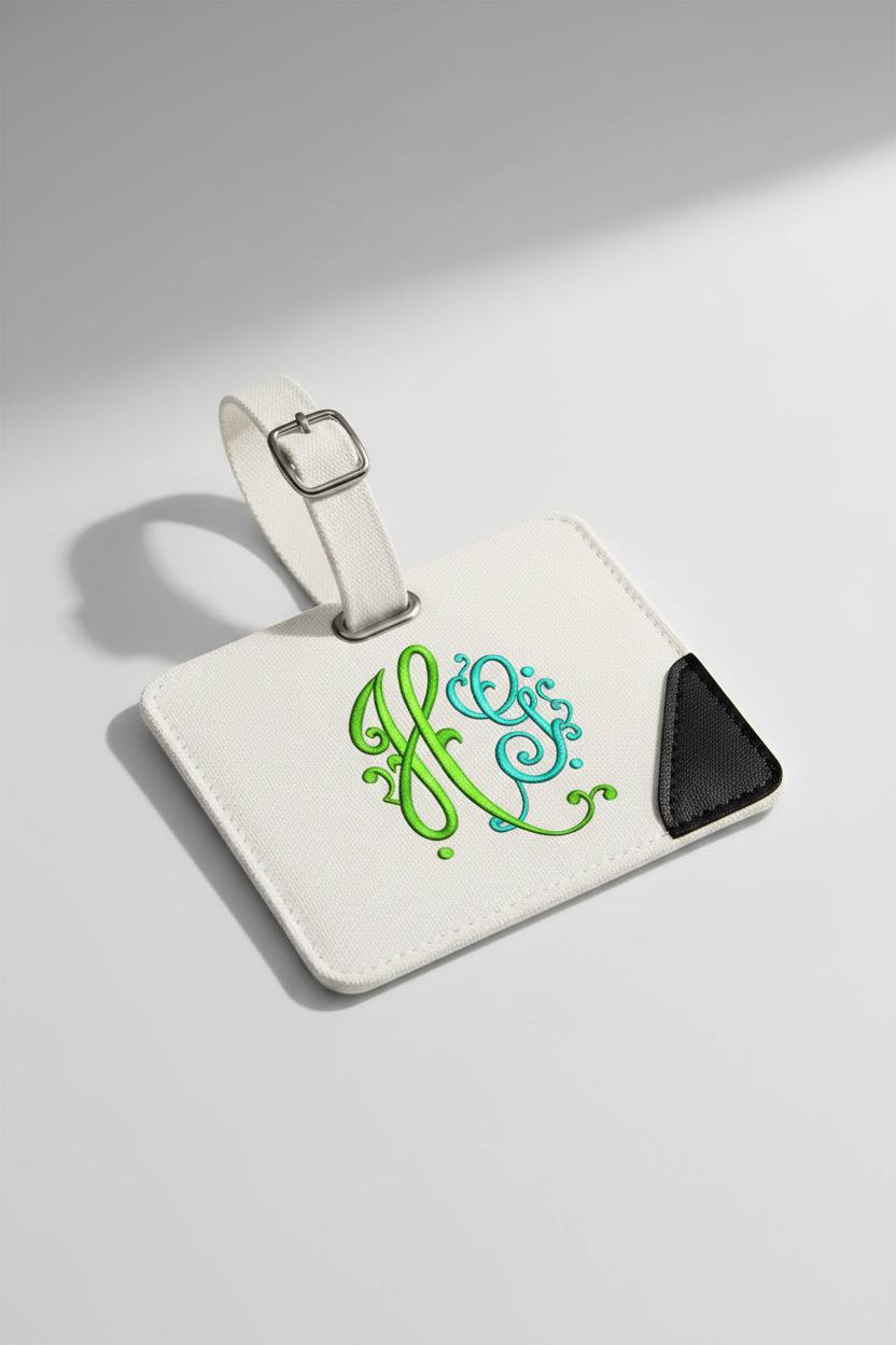 Embroidered HG monogram on bag tag