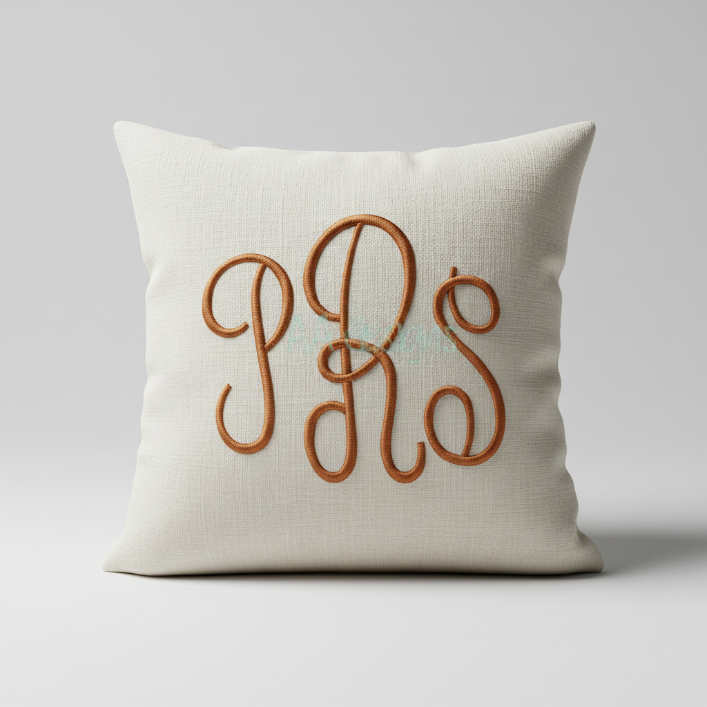 PRS monogram embroidery on pillow