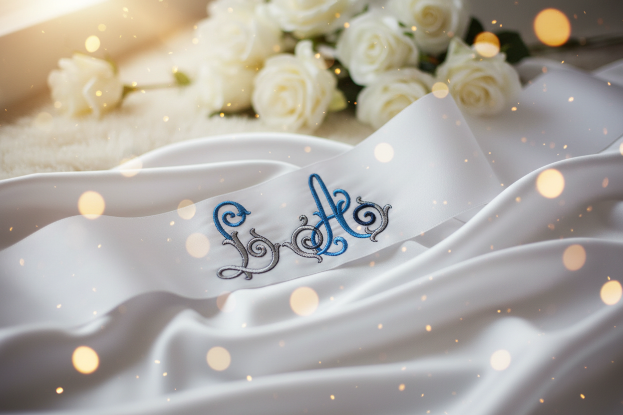 Lala Embroidery Font on wedding sash