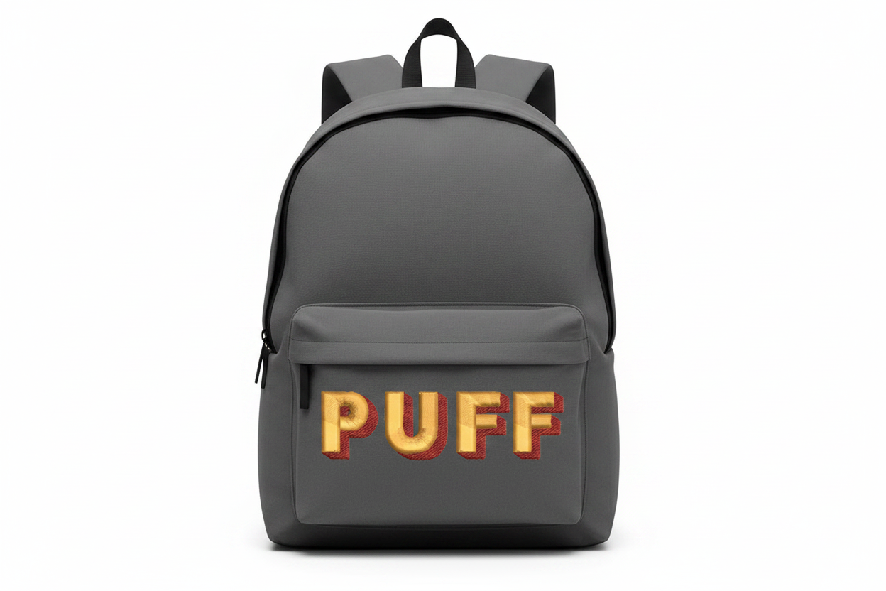 3D Puff Embroidery Font on backpack
