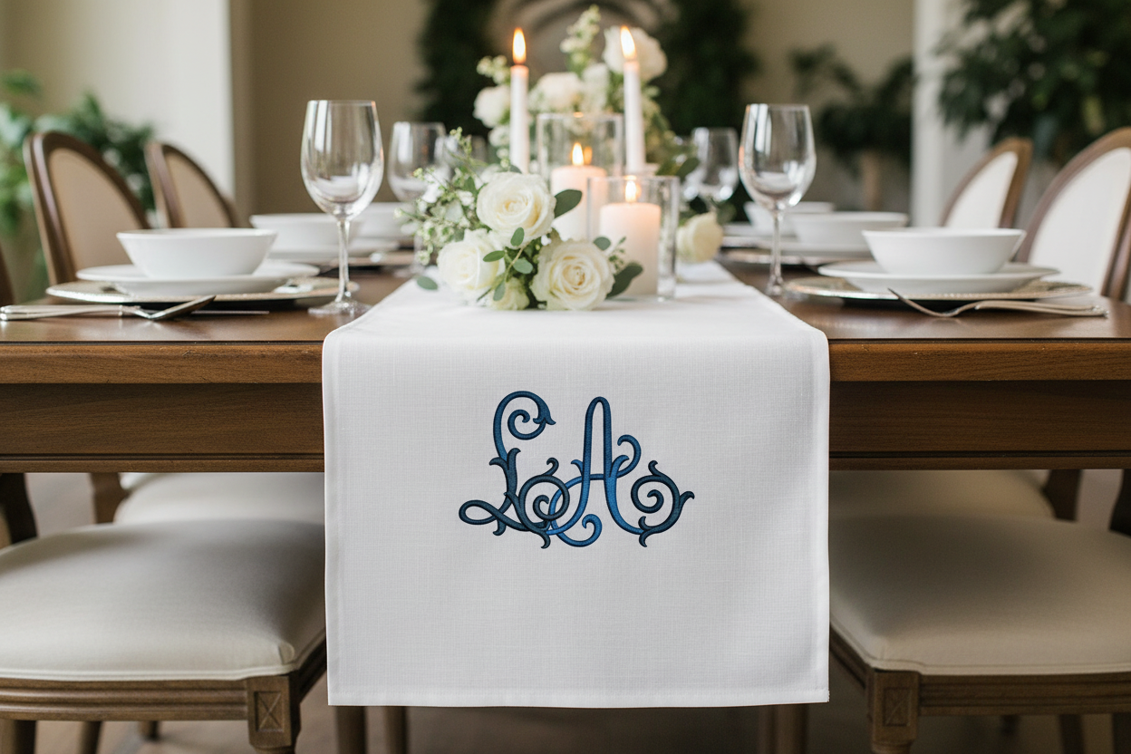 Lala Embroidery Font on table runner