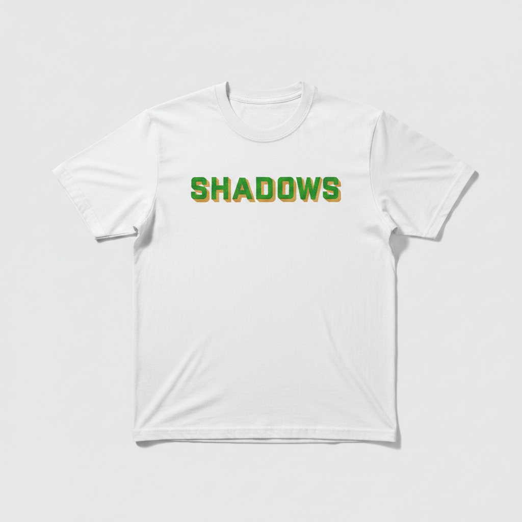 Shadows embroidery font mockup on t-shirt
