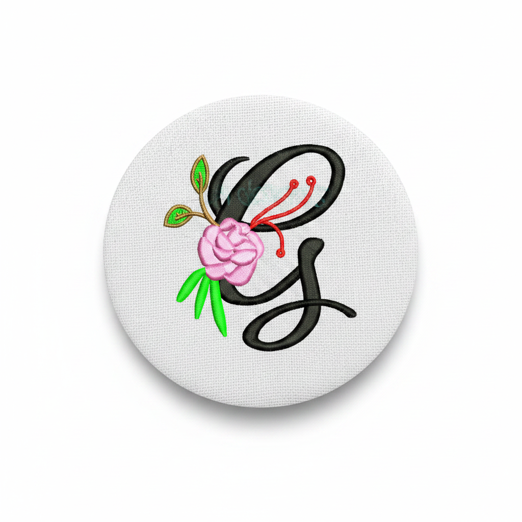 Embroidered floral script letter G on coaster