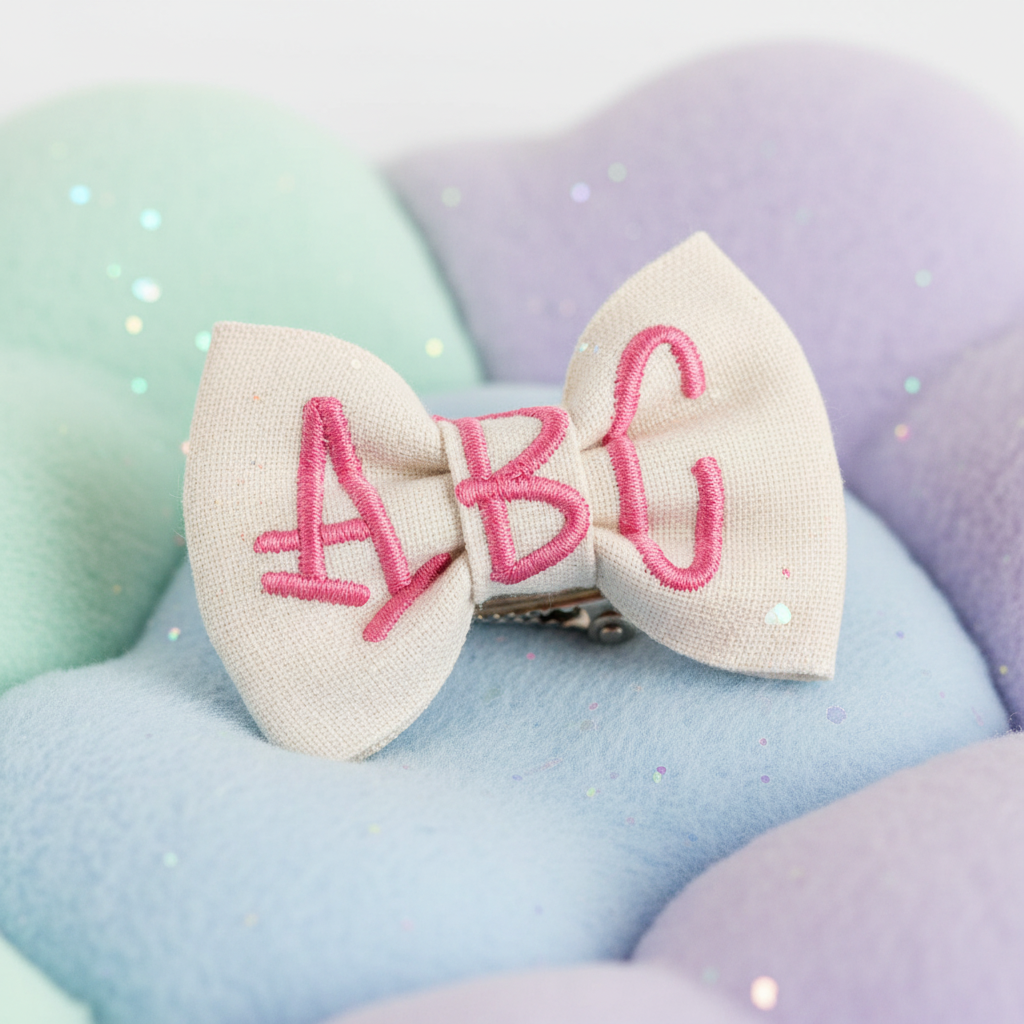 Pink ABC embroidery on baby hair clip