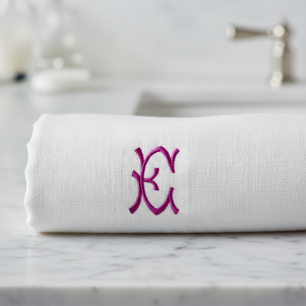 Monogram E embroidery on napkin towel