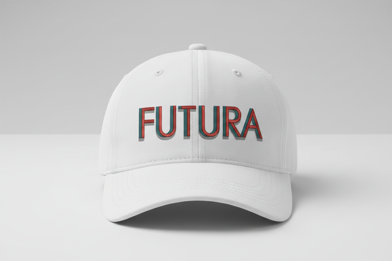 3D Puff FUTURA font on white cap