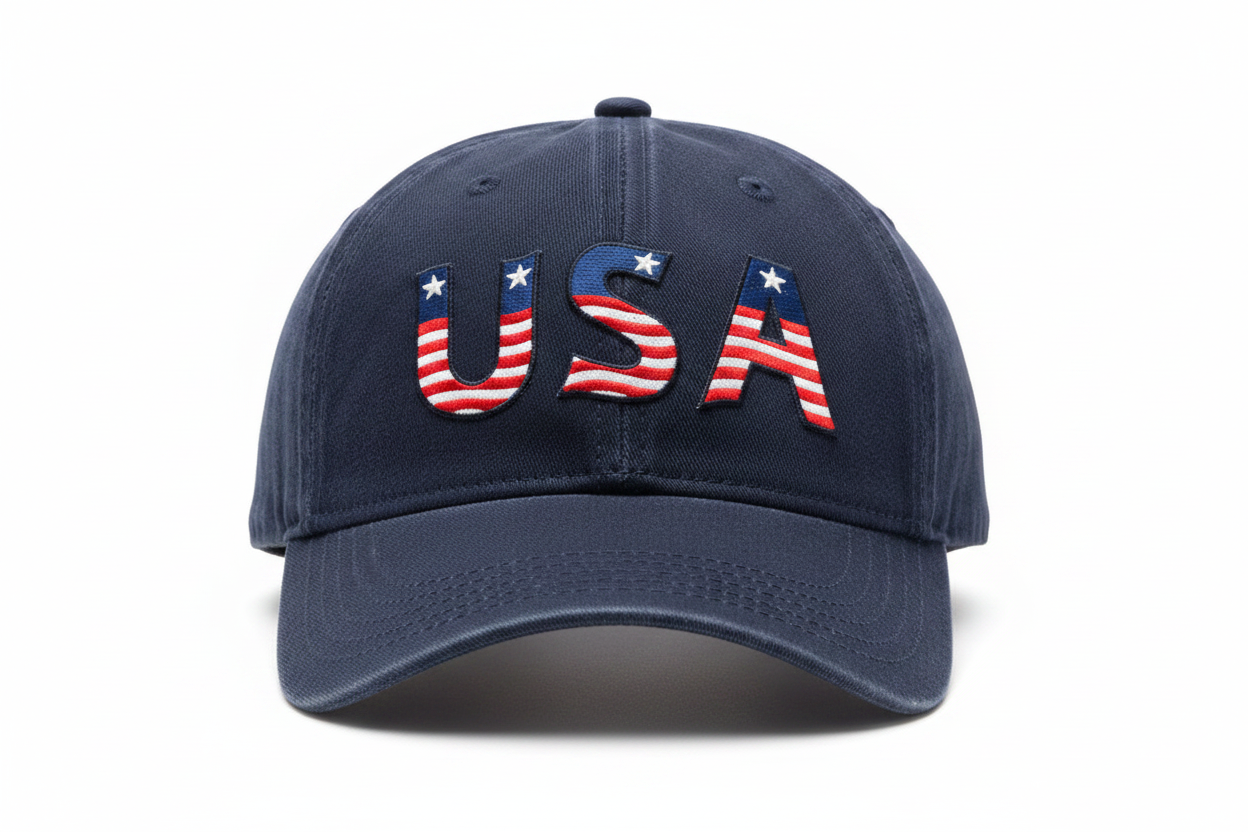 USA Flag Embroidery on baseball cap mockup