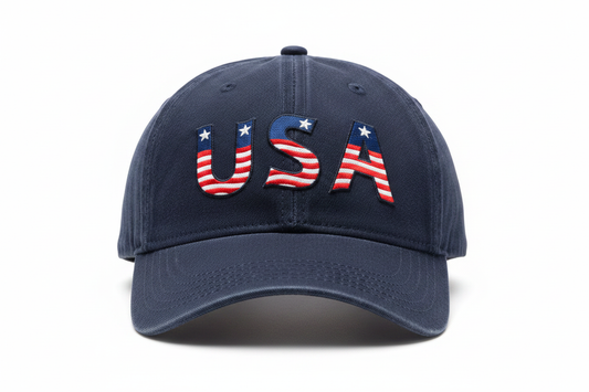 USA Flag Embroidery on baseball cap mockup
