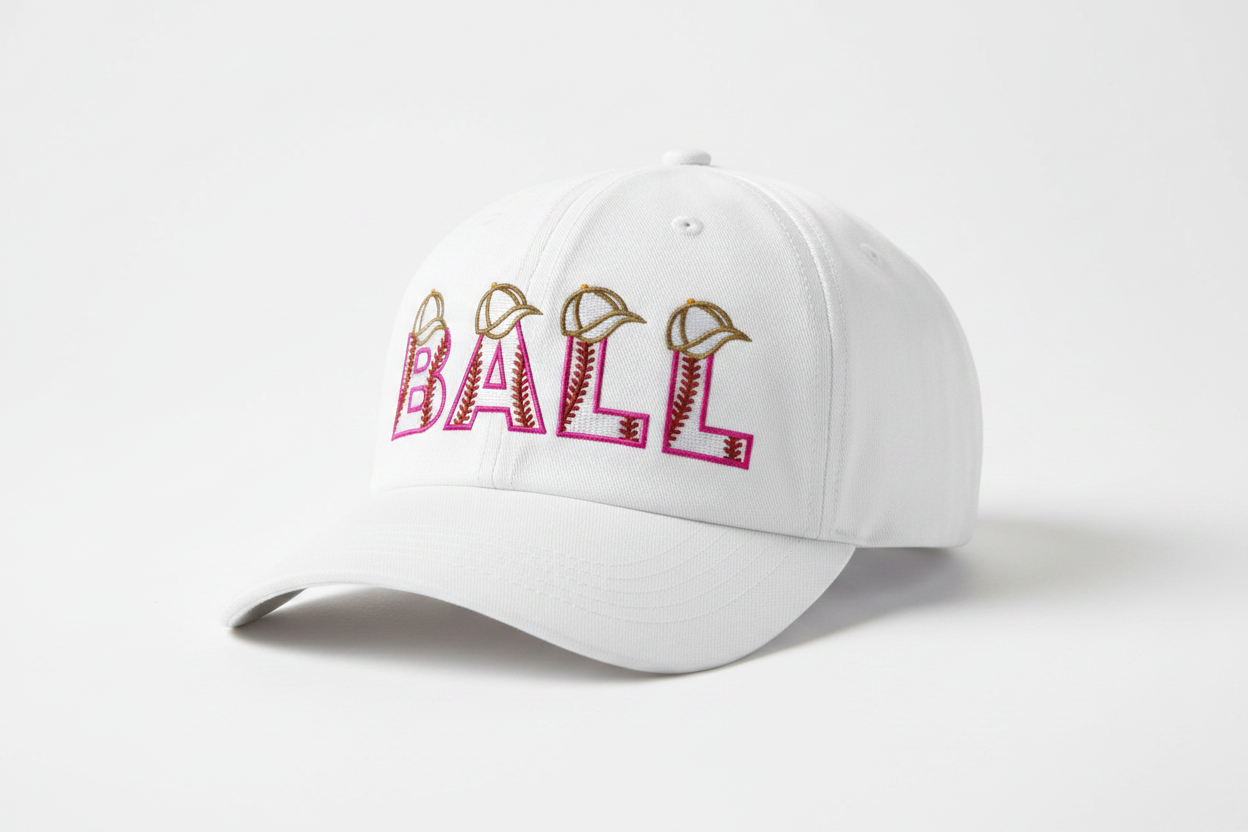 Baseball Applique embroidery font on cap