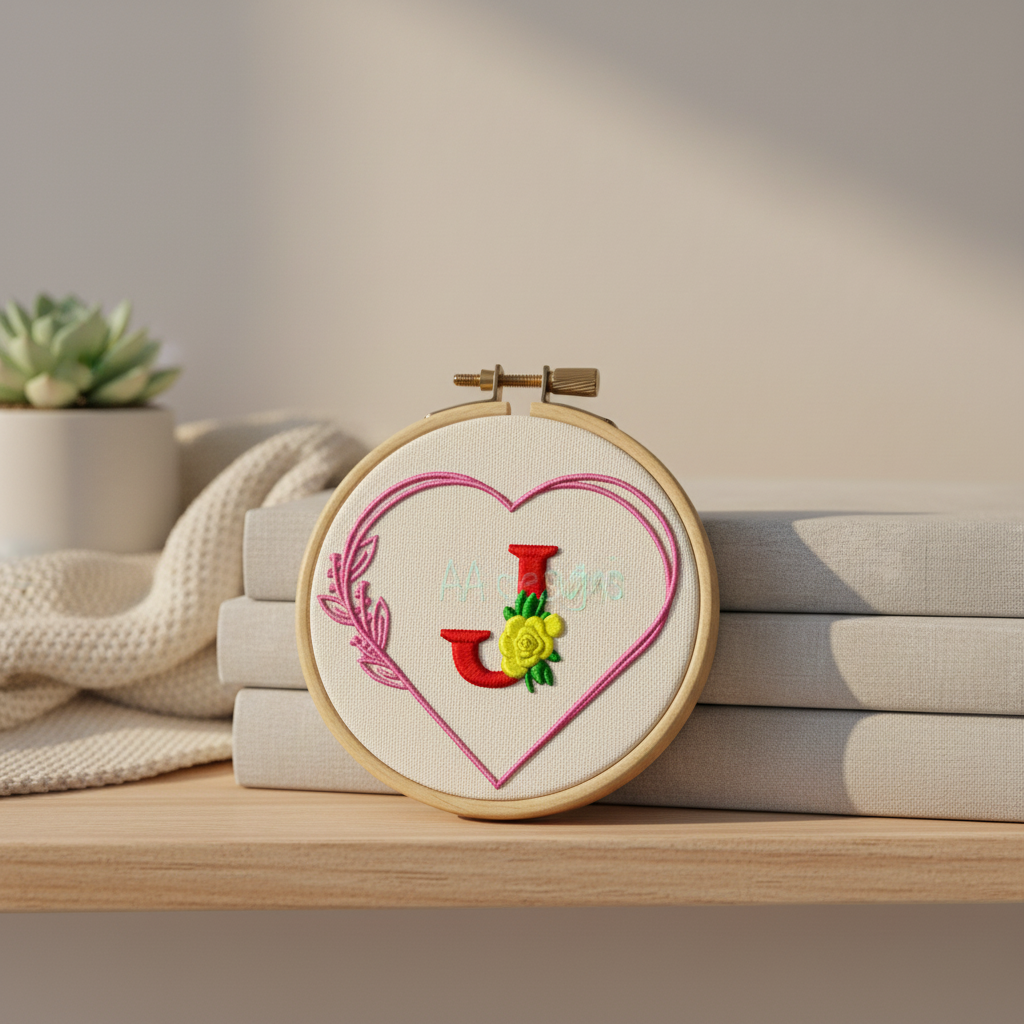 Heart monogram J embroidery small home decor