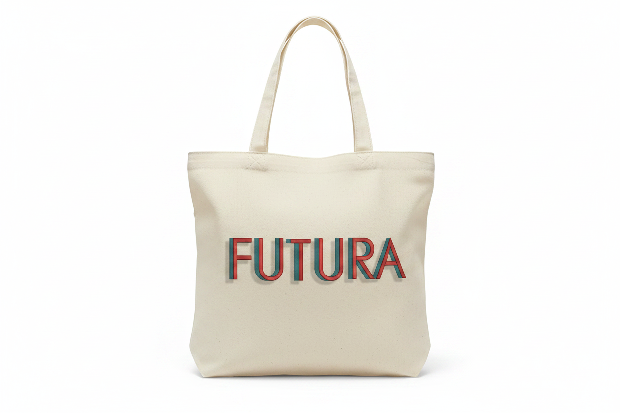 3D Puff FUTURA font on canvas tote bag