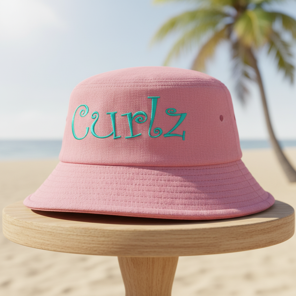 Curl embroidery font on girls sun hat
