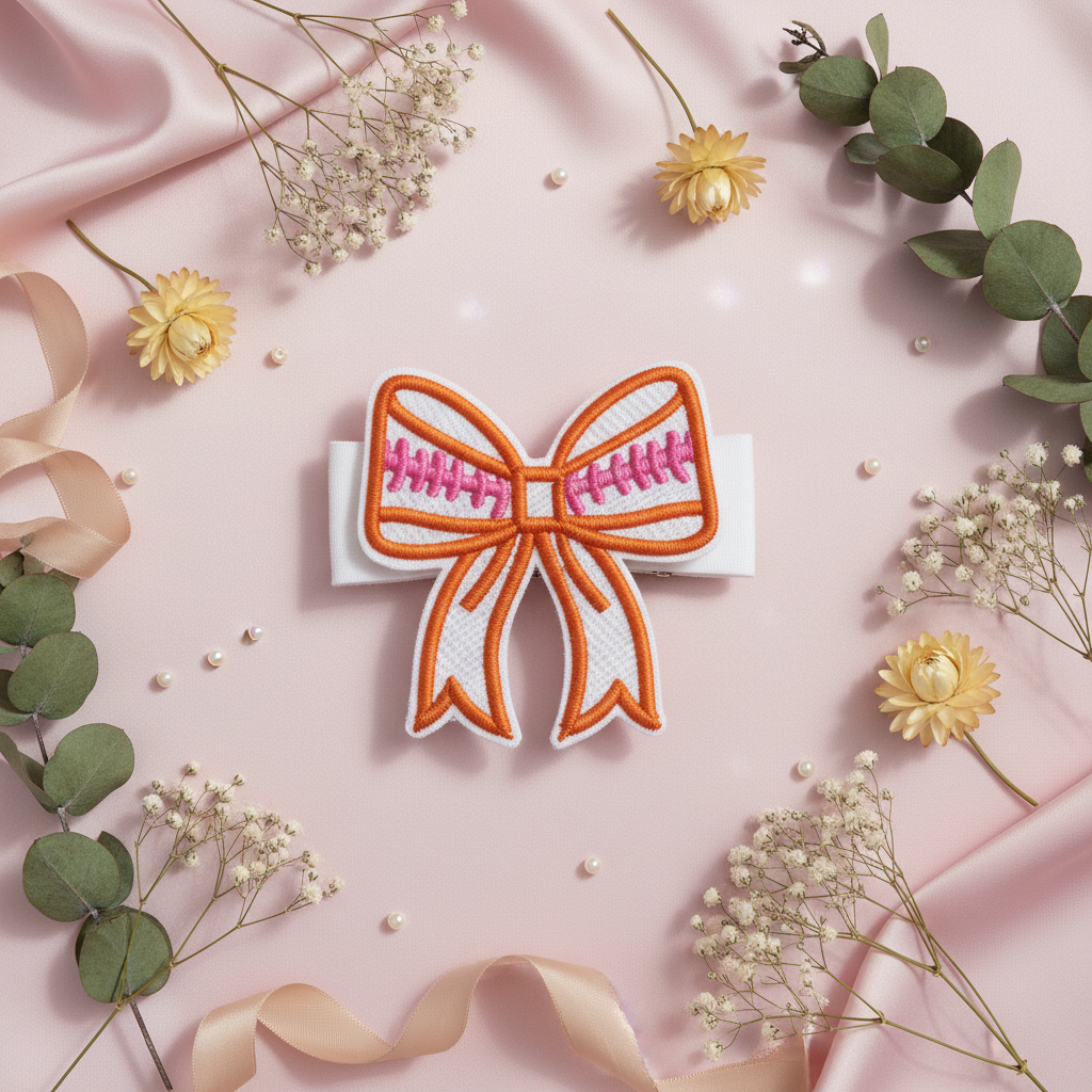 Rugby Bow on hair bow clip - editorial flat lay