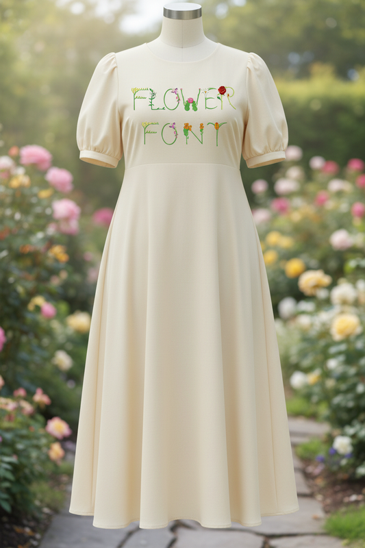 Flower summer embroidery font on summer dress