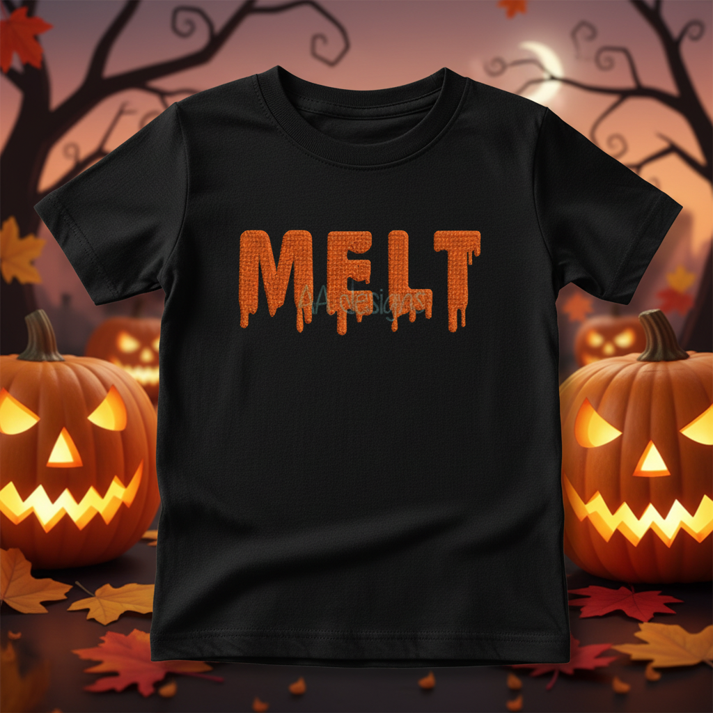 Melt embroidery font on kids Halloween costume