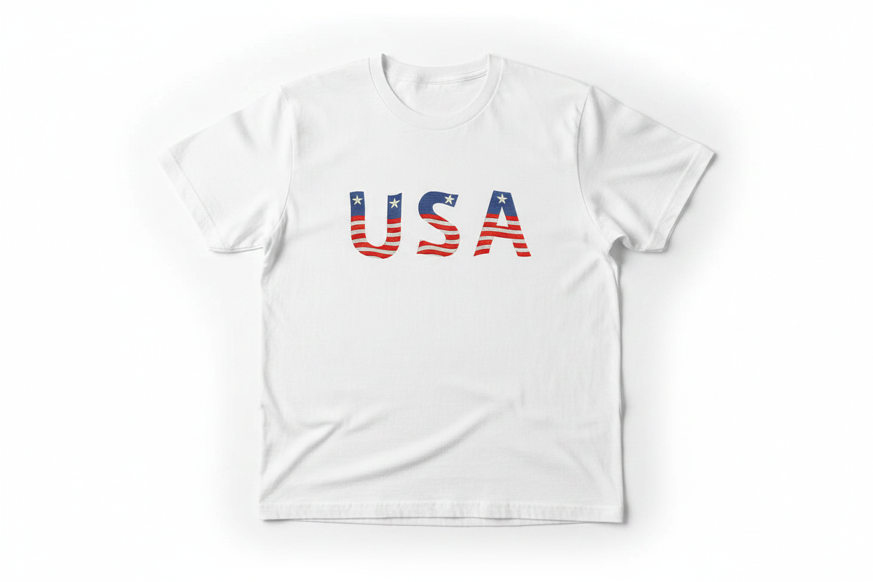 USA Flag Embroidery on t-shirt mockup