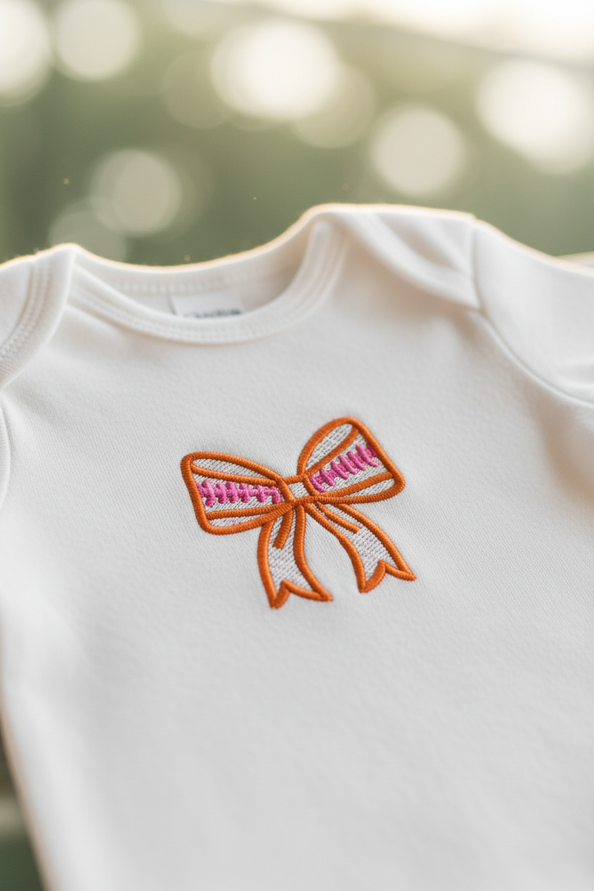 Rugby Bow on baby onesie - fine art lifestyle