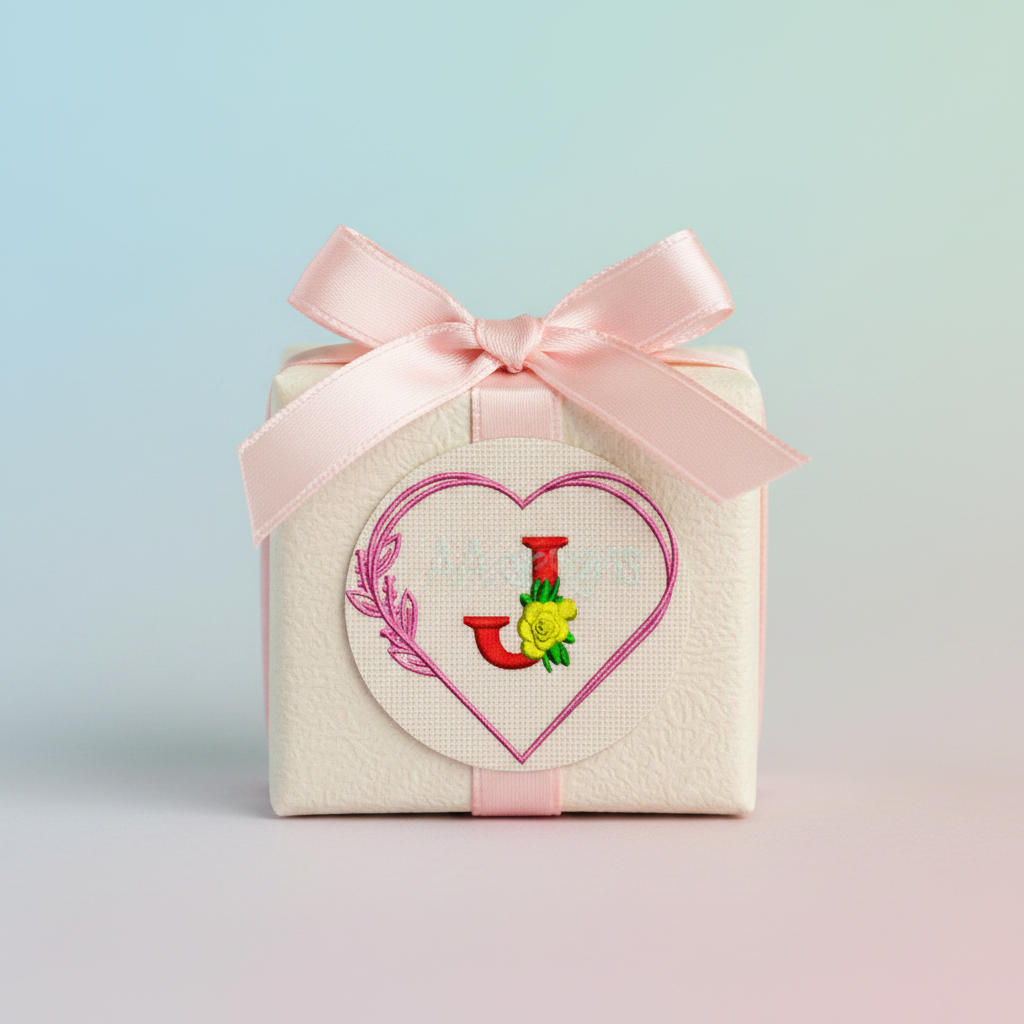 Heart monogram J embroidery gift mockup
