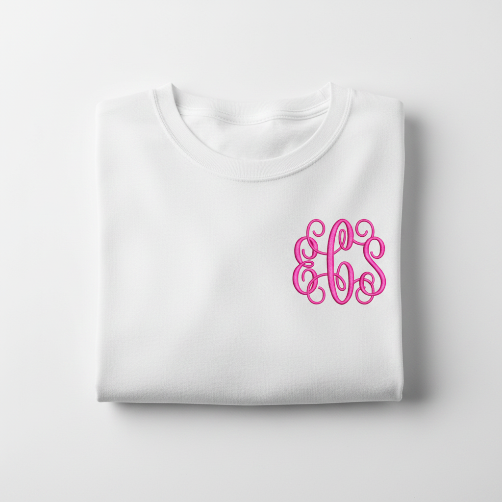 Monogram Font on White T-shirt